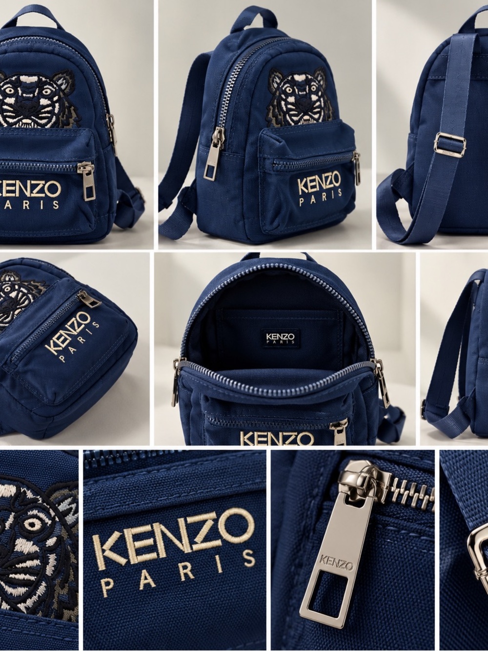 KENZO Navy Blue Tiger Embroidered Mini Backpack